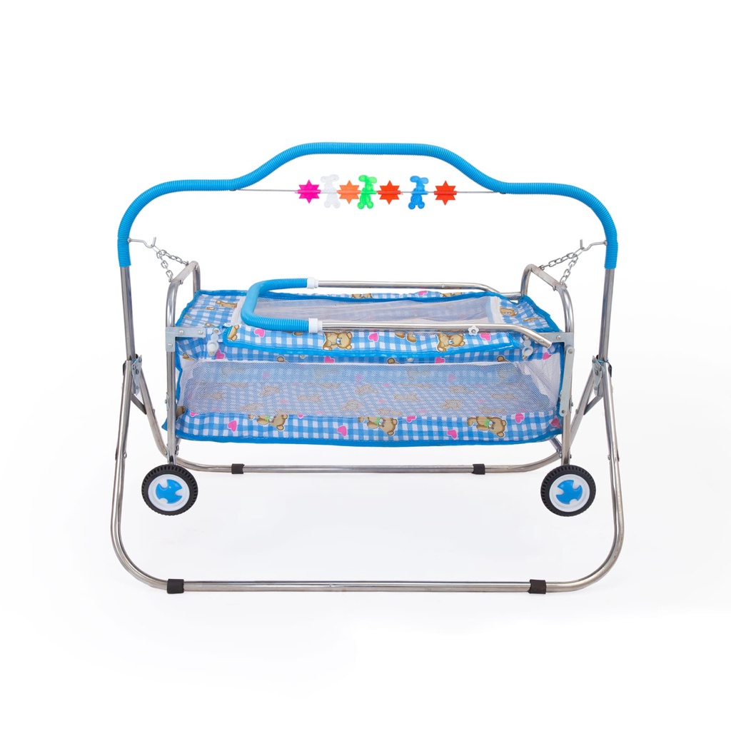 Maanit New born baby cradle With Swing Cum Stroller (SKY BLUE