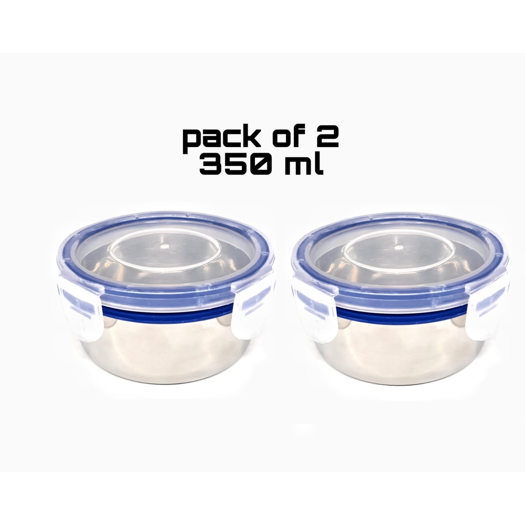 Stainless Steel Airtight & Leak Proof Container (Pack of 2, 350 ml