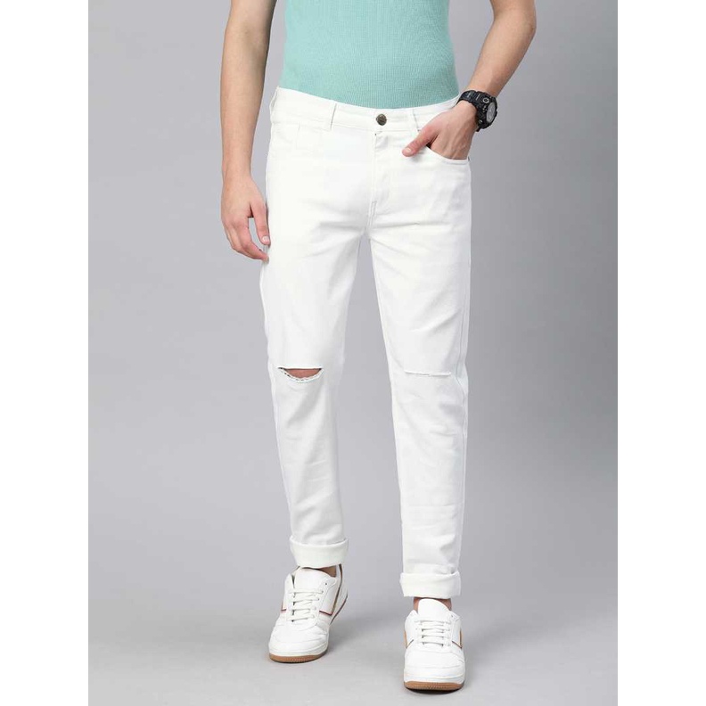 white knee cut jeans mens