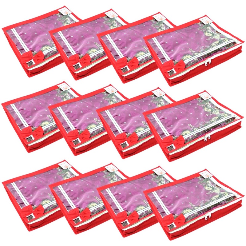 INDOZY Saree Covers Saree cover set Red Bow 12 pc INDSCRBC12 (Red