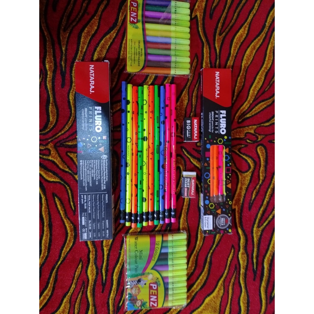 Nataraj FLURO(pack of 2) prints bright pencils for cheerful writing includes shrpernar & eraser
