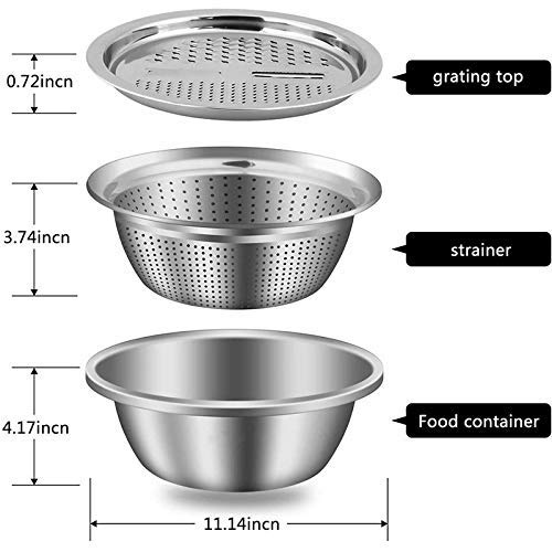 Stainless Steel Drain Basket Vegetable Cutter Salad Maker Bowl 3 in 1 Kitchen Multipurpose Julienne Grater