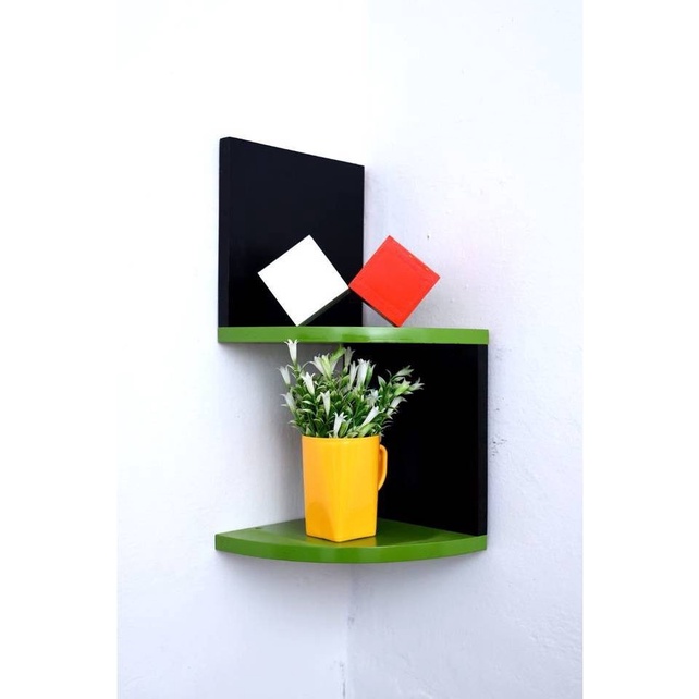 Craftylook 2 Tiers Zig Zag Floating Wall Mount Corner Shelf Wooden