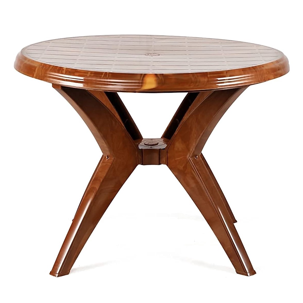 AAMROSE PLASTIC NEPTUNE FOUR SEATER ROUND DINING TABLE (TEAKWOOD