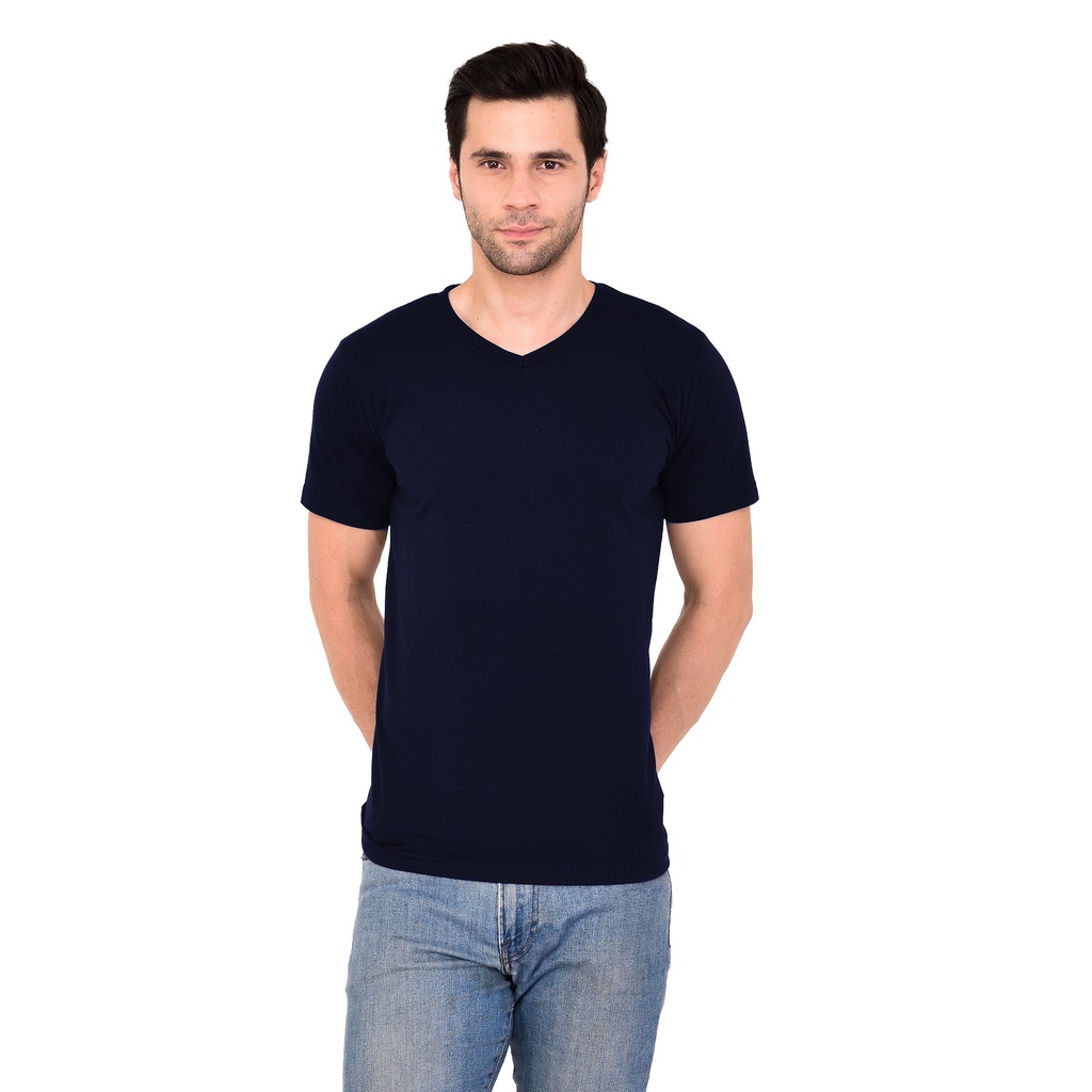 Grabin Solid V-neck Navy Blue Half Sleeve T-shirt For Men's | Shopee India