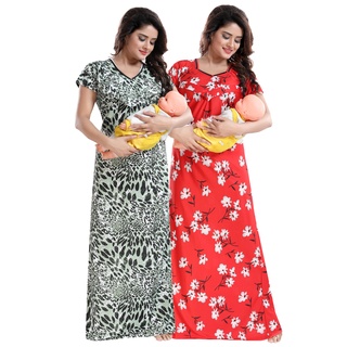 Free Size Multicolor Be You Women Serena Satin Floral Maternity Gowns for Feeding