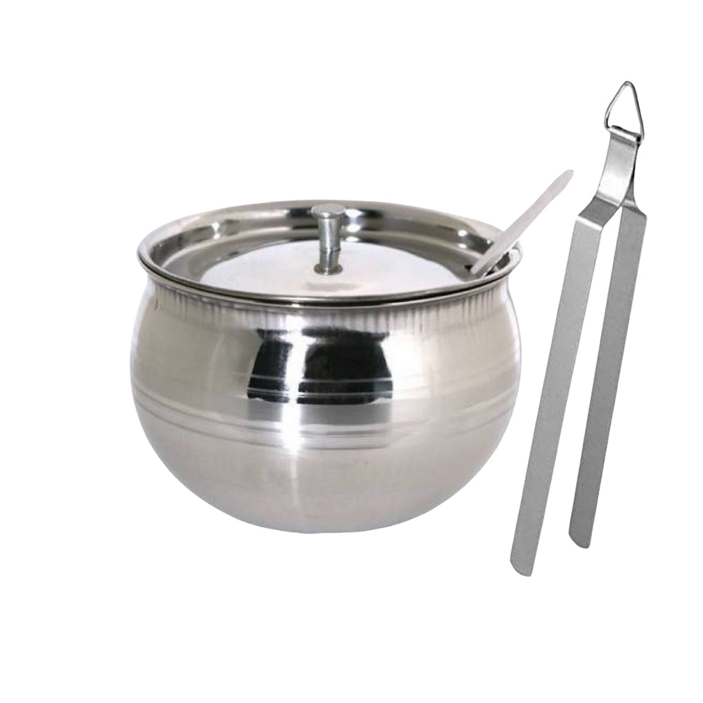 Stainless Steel Ghee Pot/Ghee Daani with Roti Steel Chimta pack of 2