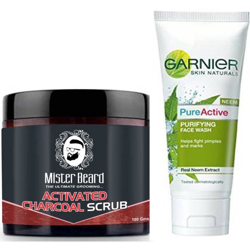 Mister Beard Activated Charcoal Scrub 100gm With Garnier Pure Active