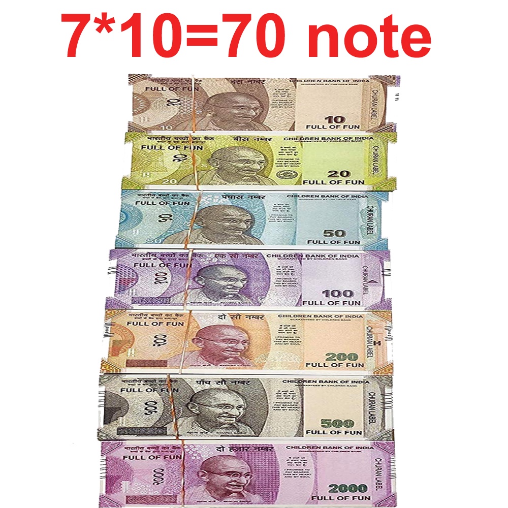 Pretend Play Fake Money Currency for Kids , 20, 50, 100, 200, 500 &  2,000 (10 Each, 70 Notes) | Shopee India